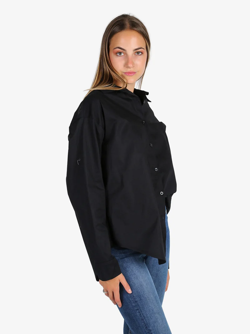 Camicia donna in cotone oversize a maniche lunghe - nero