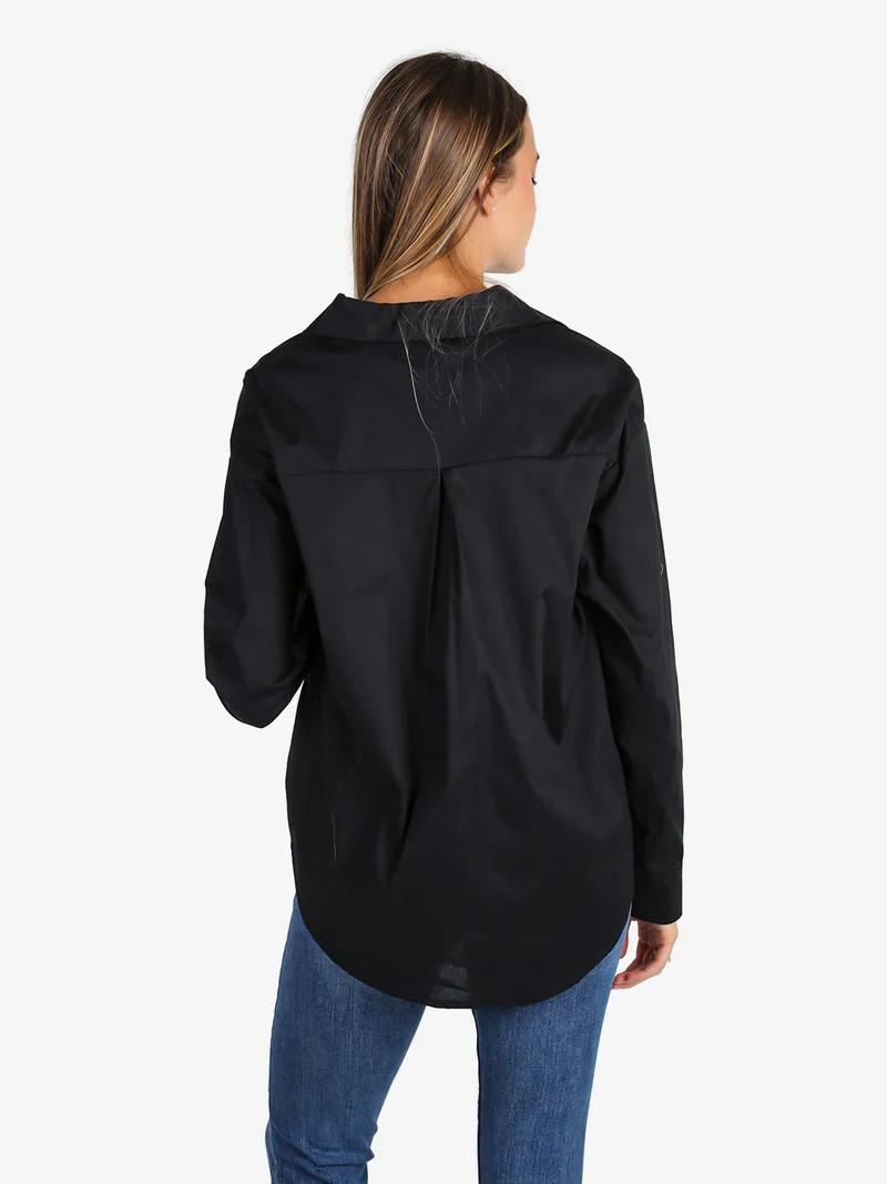 Camicia donna in cotone oversize a maniche lunghe - nero