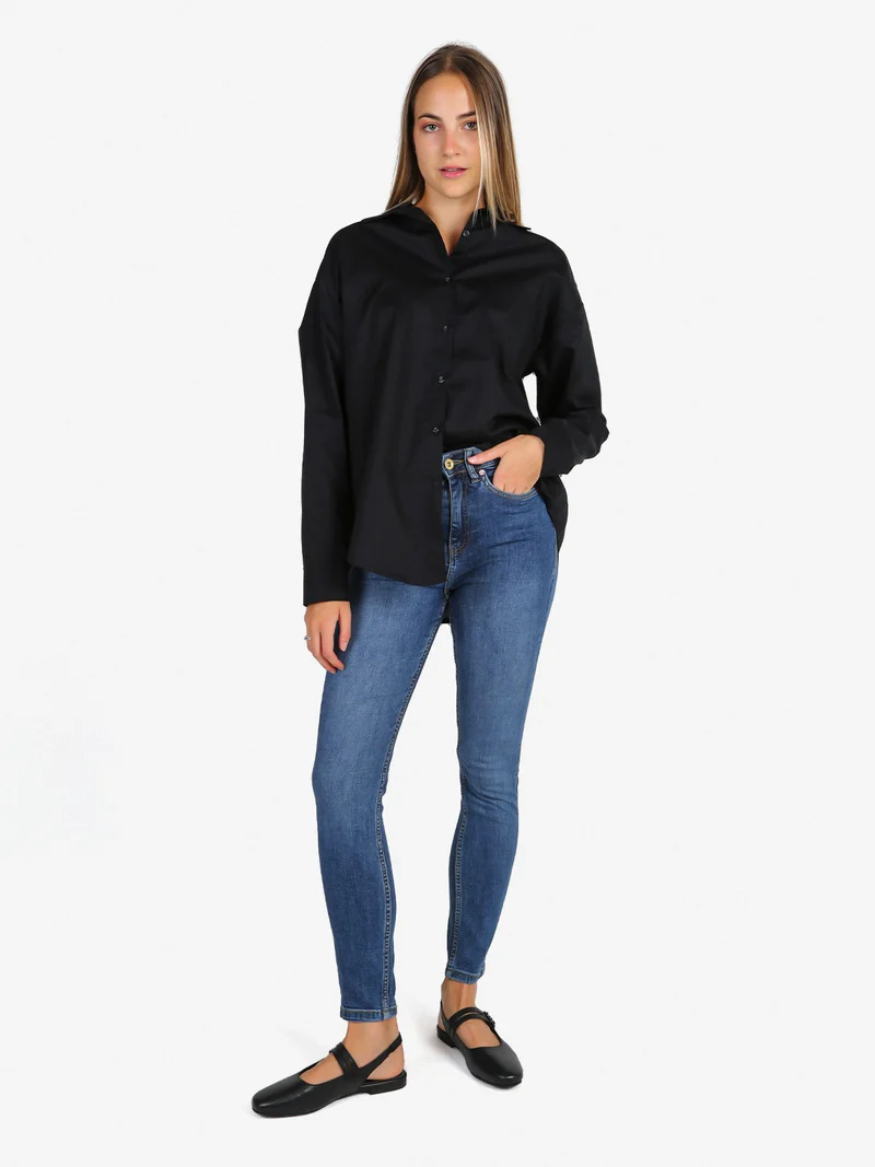 Camicia donna in cotone oversize a maniche lunghe - nero
