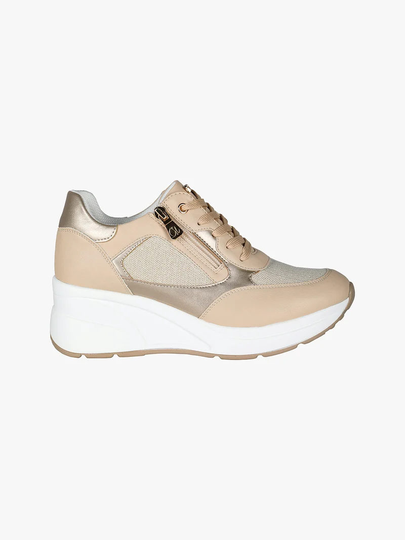 Sneakers casual da donna con zeppa - beige