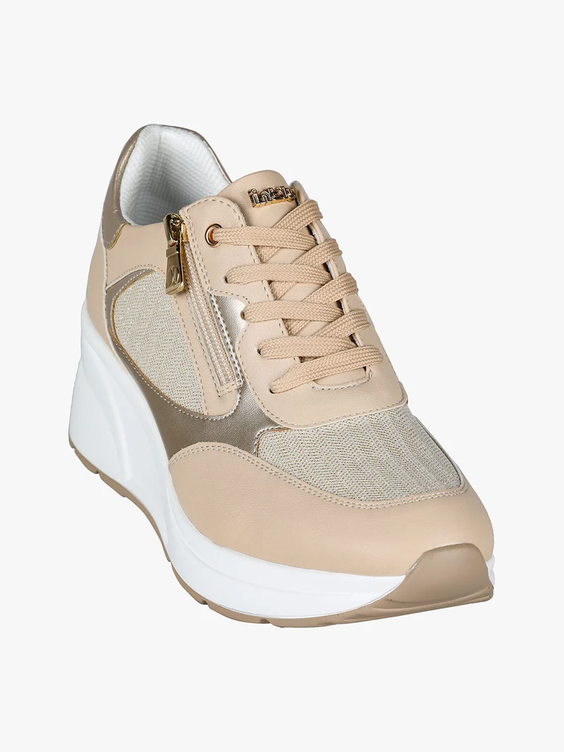 Sneakers casual da donna con zeppa - beige