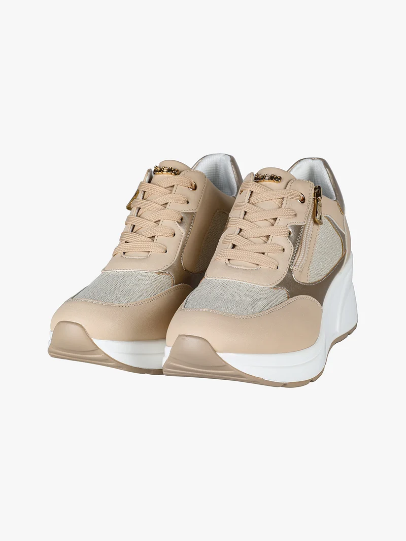 Sneakers casual da donna con zeppa - beige