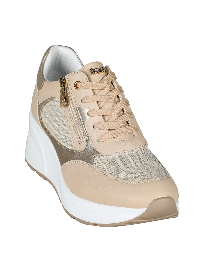 Sneakers casual da donna con zeppa - beige
