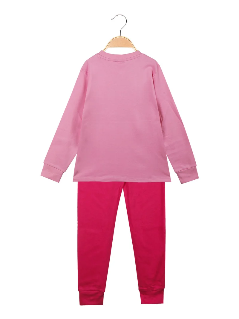 Pigiama lungo da bambina in cotone interlock - rosa