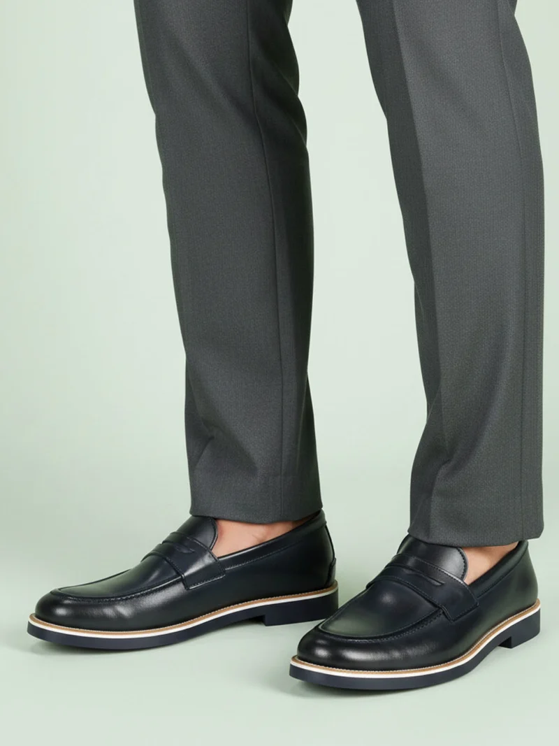 Mocassini da uomo in pelle - blu scuro