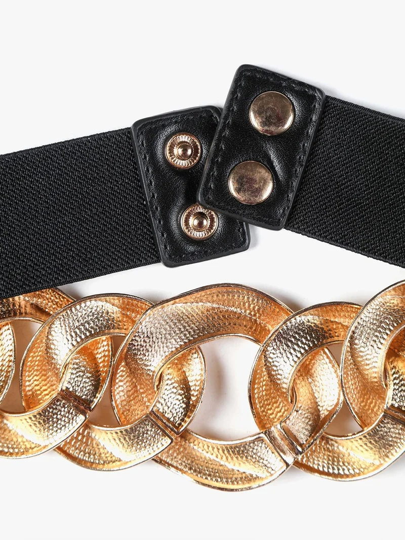 Cintura stringivita da donna con anelli in metallo - nero