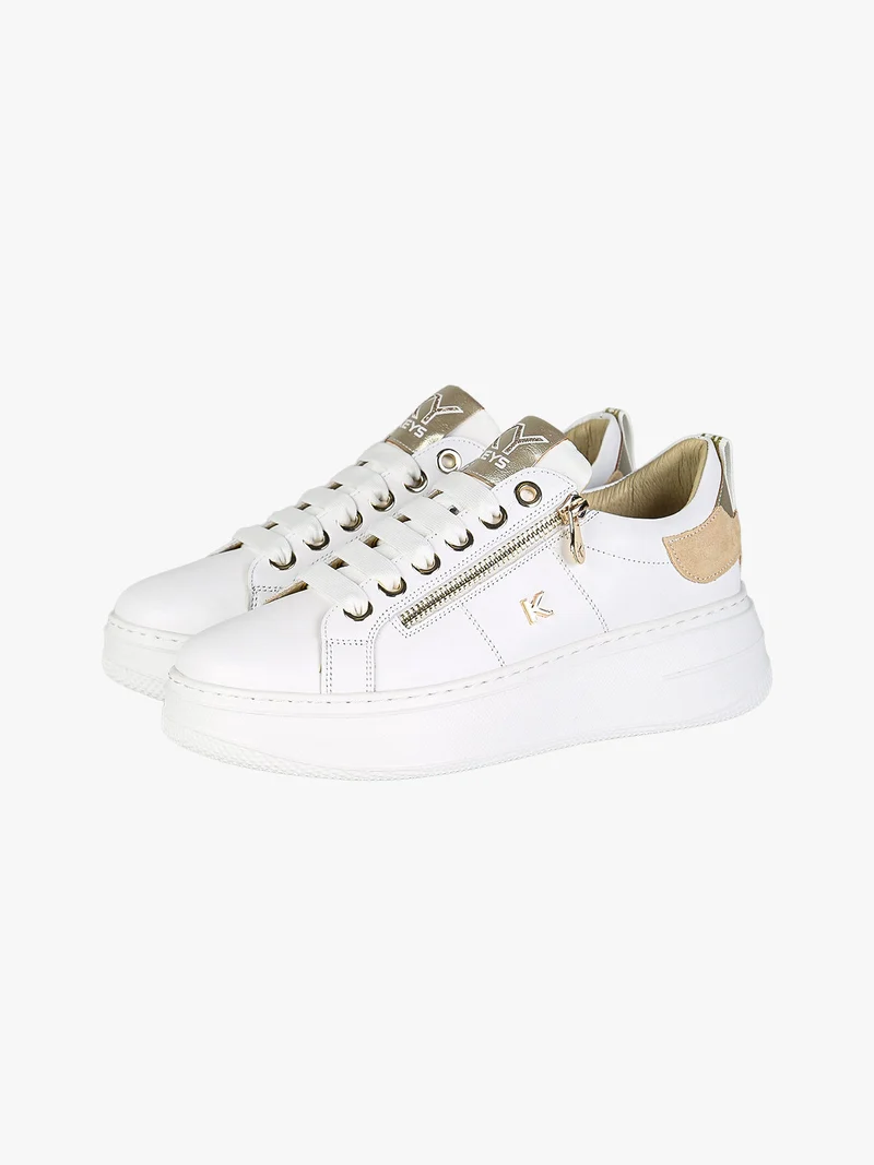 Sneakers donna in pelle con platform e zip - bianco