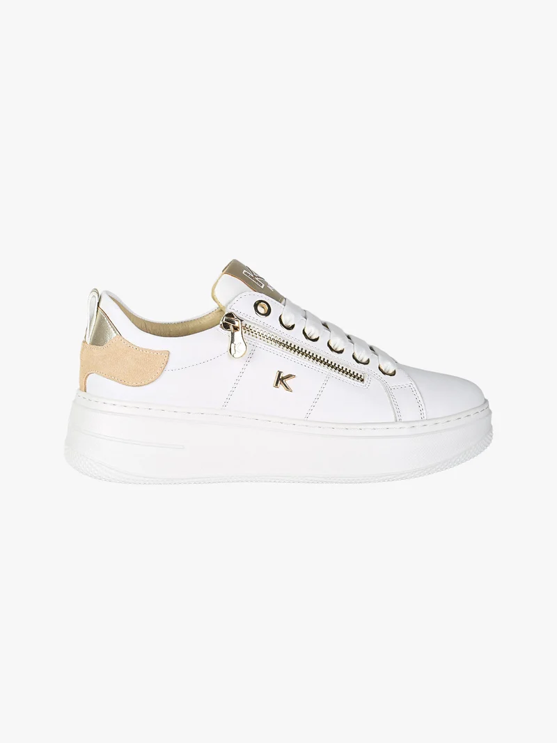 Sneakers donna in pelle con platform e zip - bianco