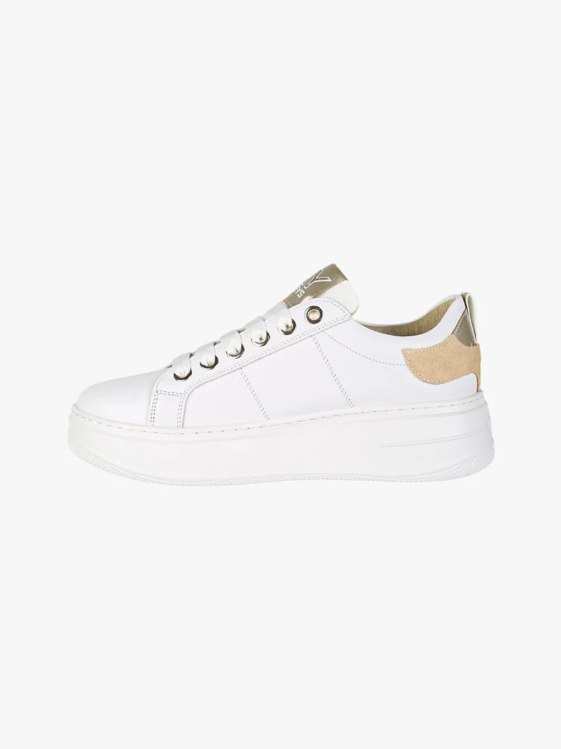 Sneakers donna in pelle con platform e zip - bianco