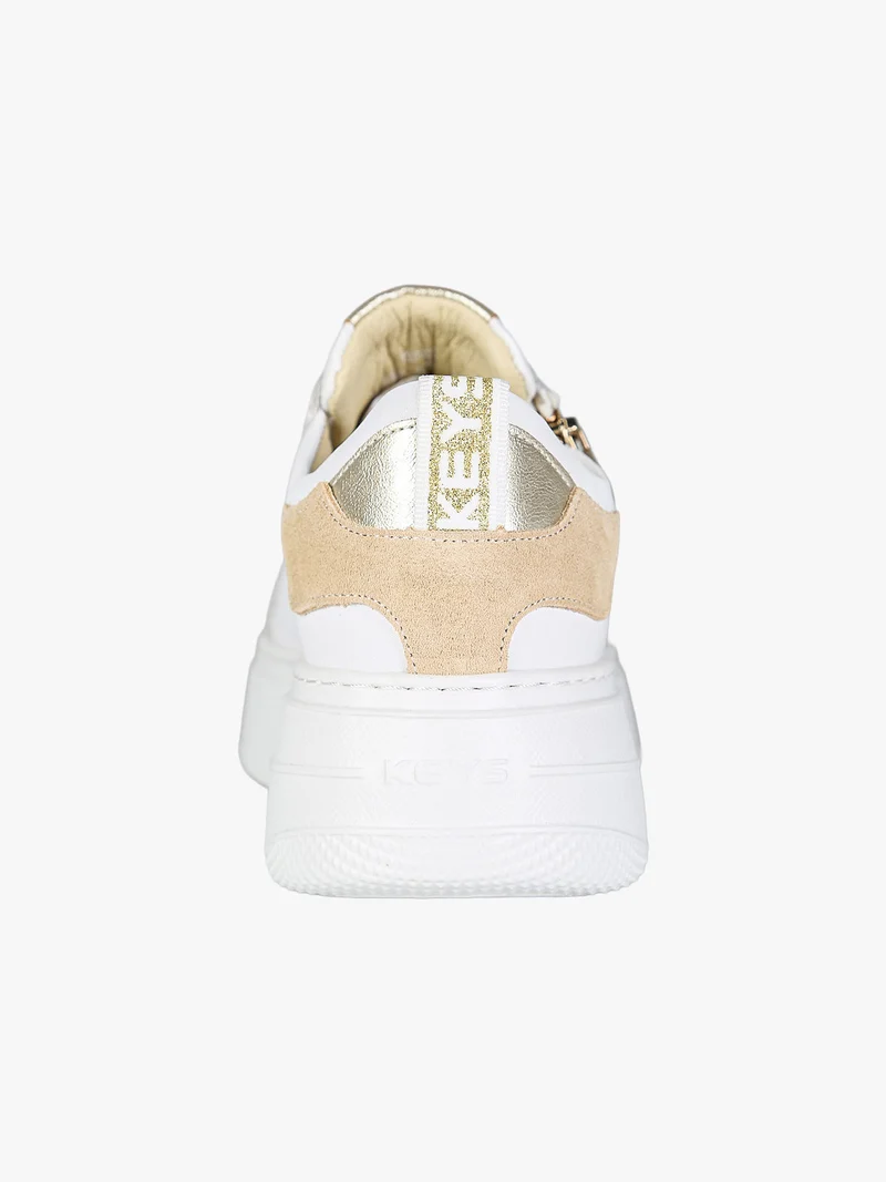 Sneakers donna in pelle con platform e zip - bianco
