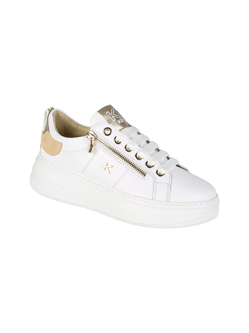 Sneakers donna in pelle con platform e zip - bianco