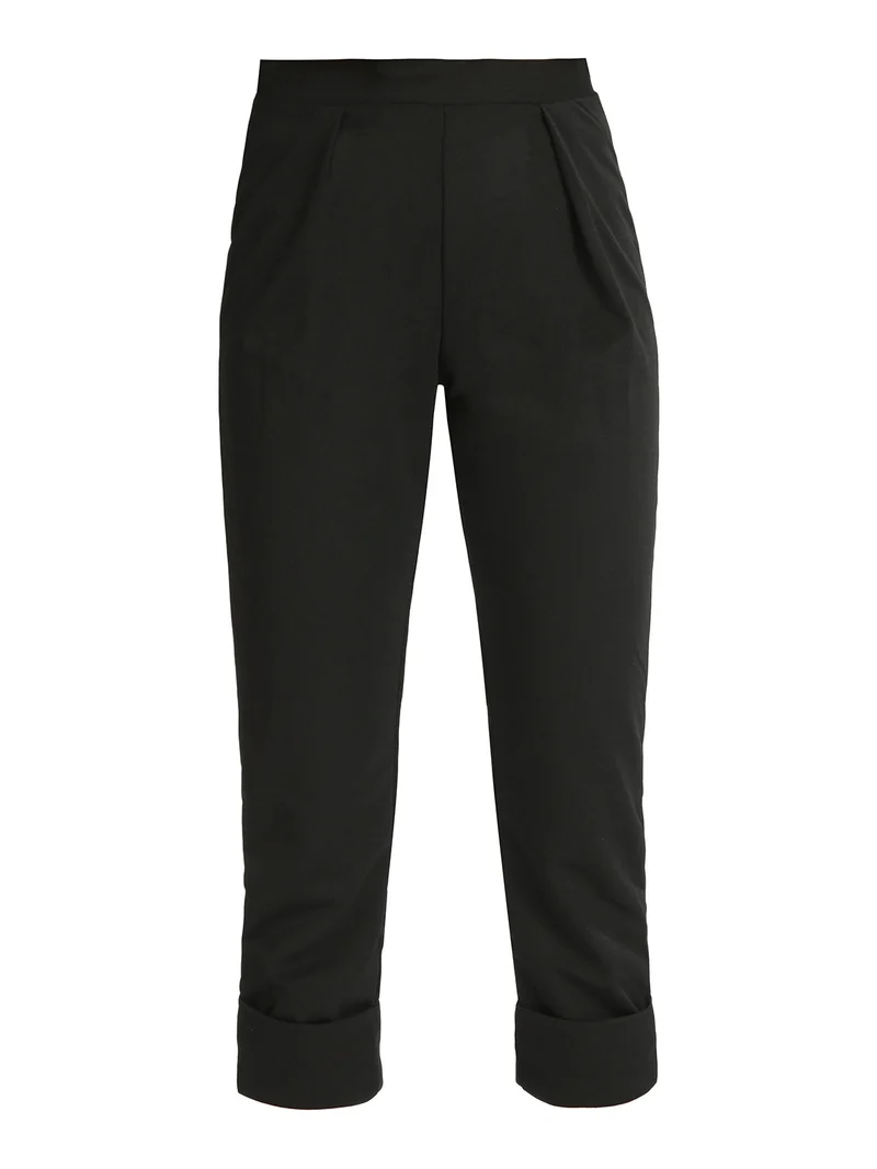 Pantaloni morbidi donna con risvolto - nero