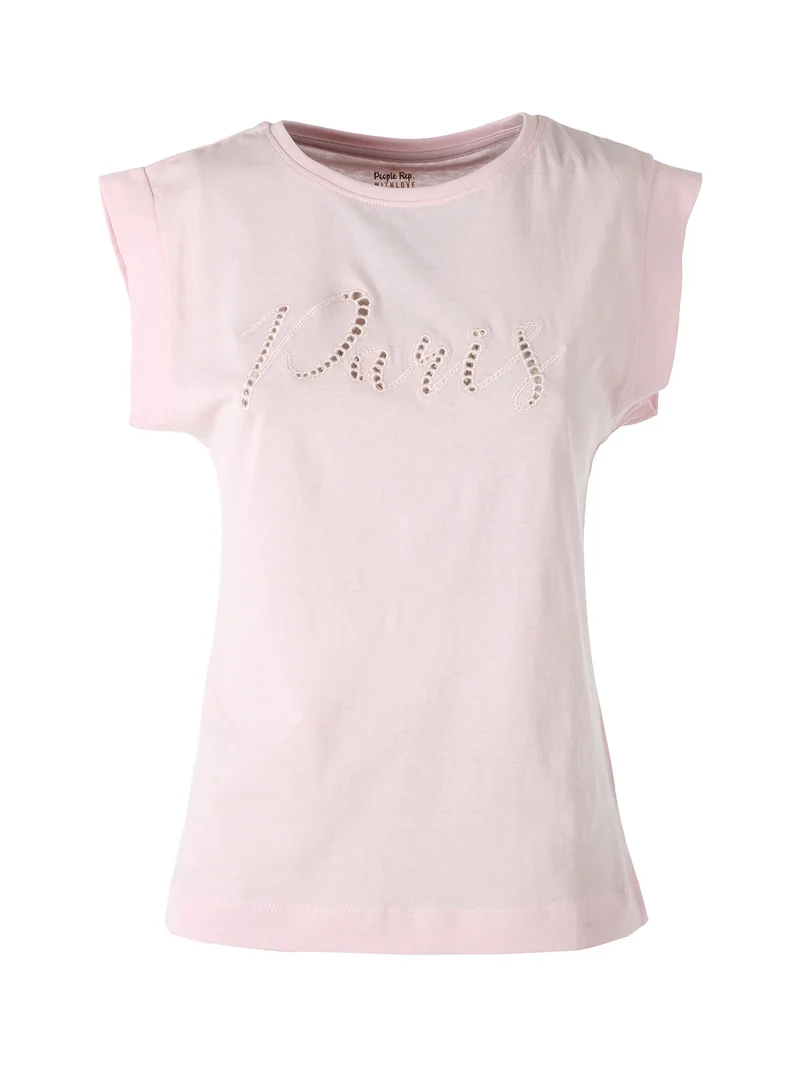 T-shirt donna in cotone con ricamo - rosa