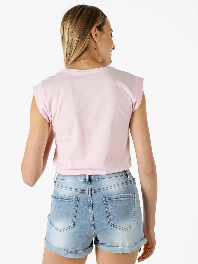 T-shirt donna in cotone con ricamo - rosa