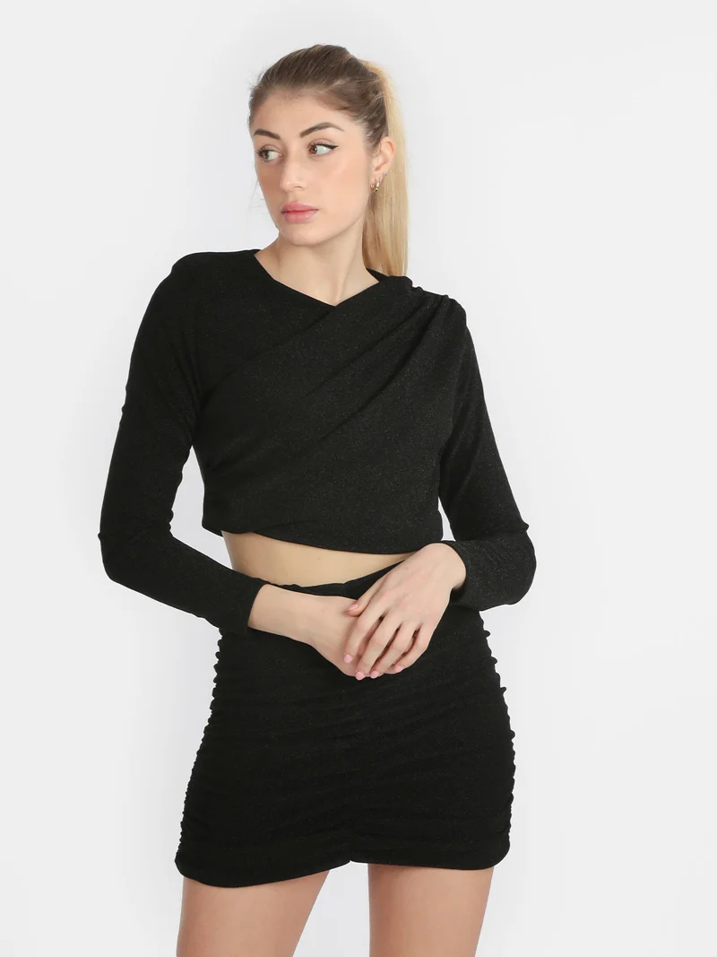 Top donna lurex a manica lunga - nero