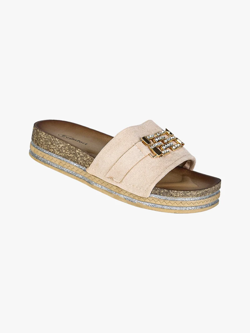 Ciabatte donna gioiello con strass e platform - beige