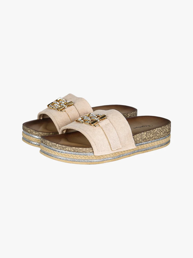 Ciabatte donna gioiello con strass e platform - beige