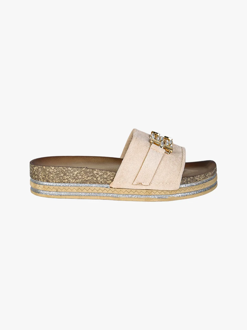 Ciabatte donna gioiello con strass e platform - beige