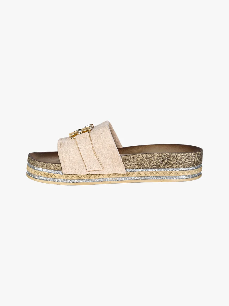 Ciabatte donna gioiello con strass e platform - beige
