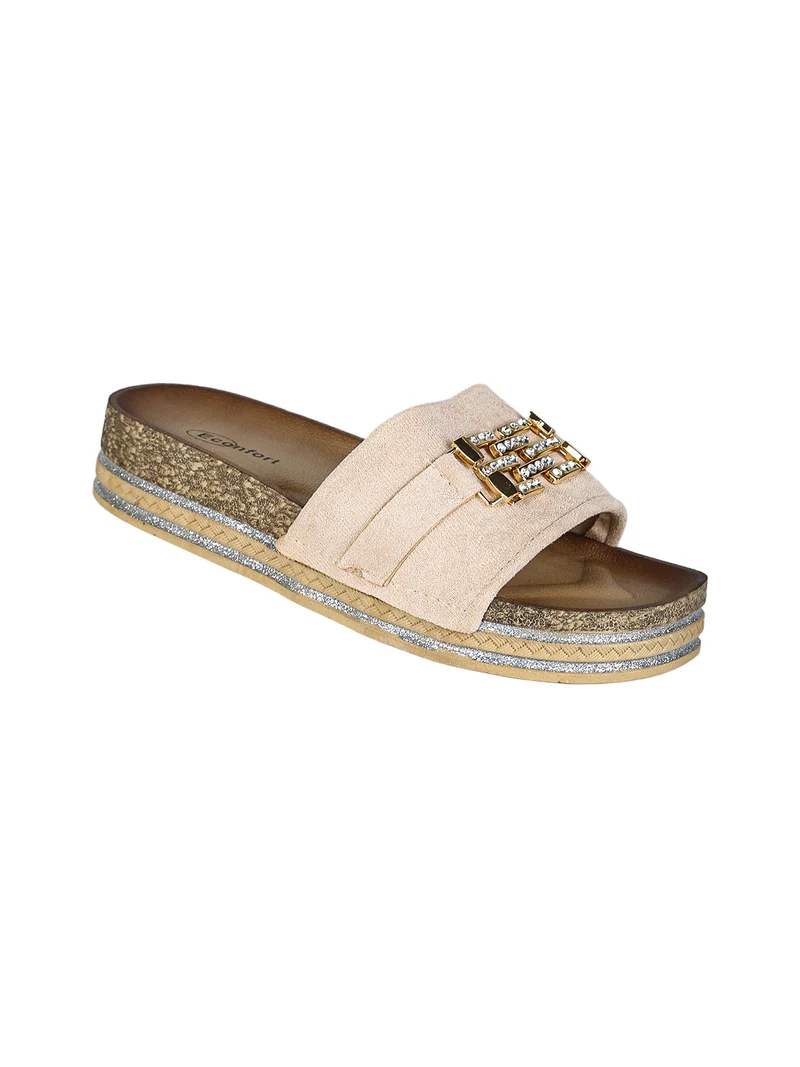 Ciabatte donna gioiello con strass e platform - beige