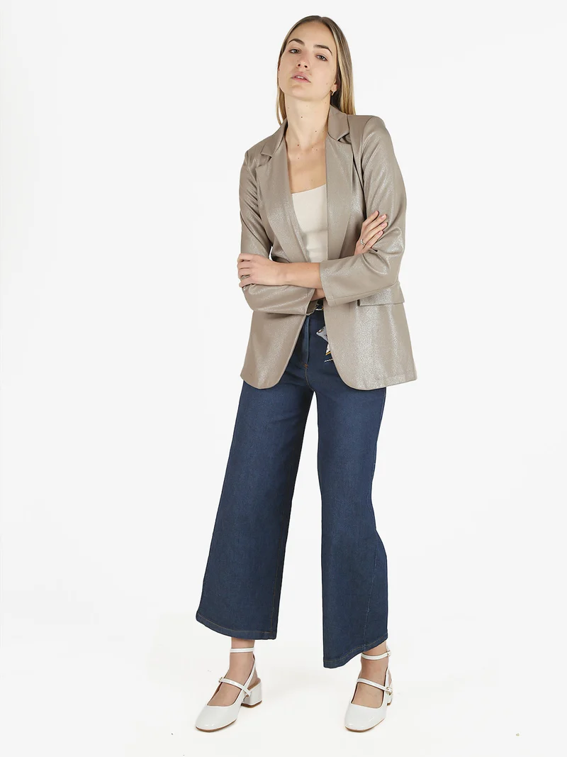 Blazer donna oversize monobottone - taupe