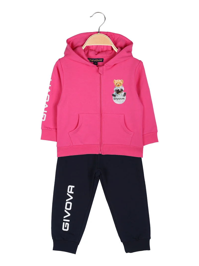 Completo tuta 2 pezzi da neonata con cappuccio e zip - fucsia
