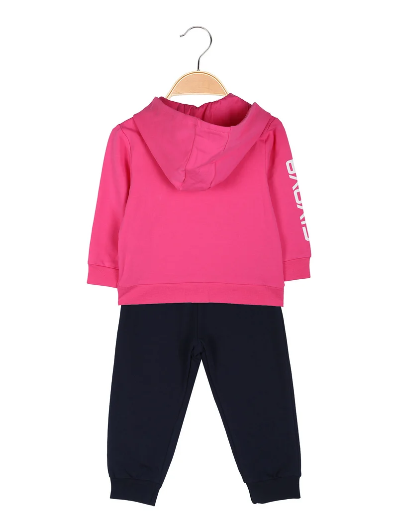 Completo tuta 2 pezzi da neonata con cappuccio e zip - fucsia
