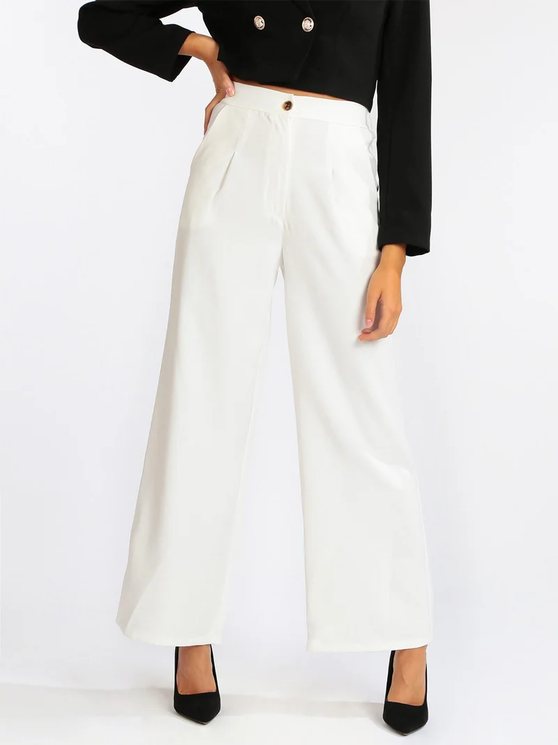 Pantaloni donna a gamba larga - bianco