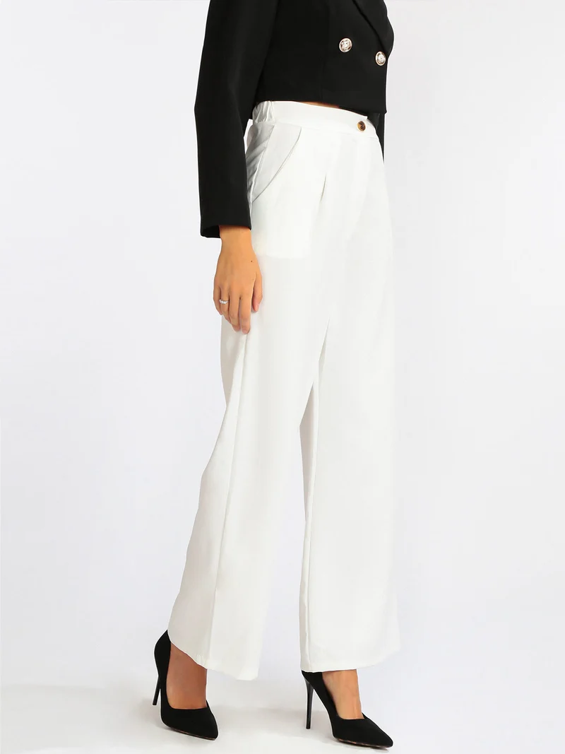 Pantaloni donna a gamba larga - bianco