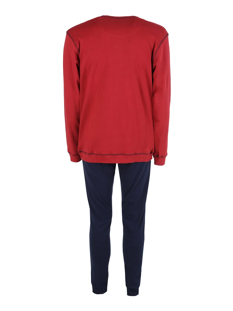 Pigiama lungo da uomo in cotone interlock - bordeaux
