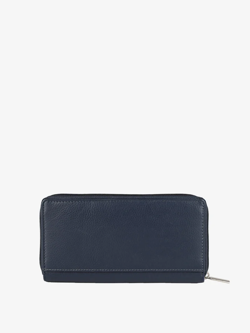 Portafoglio in pelle da donna con zip - blu