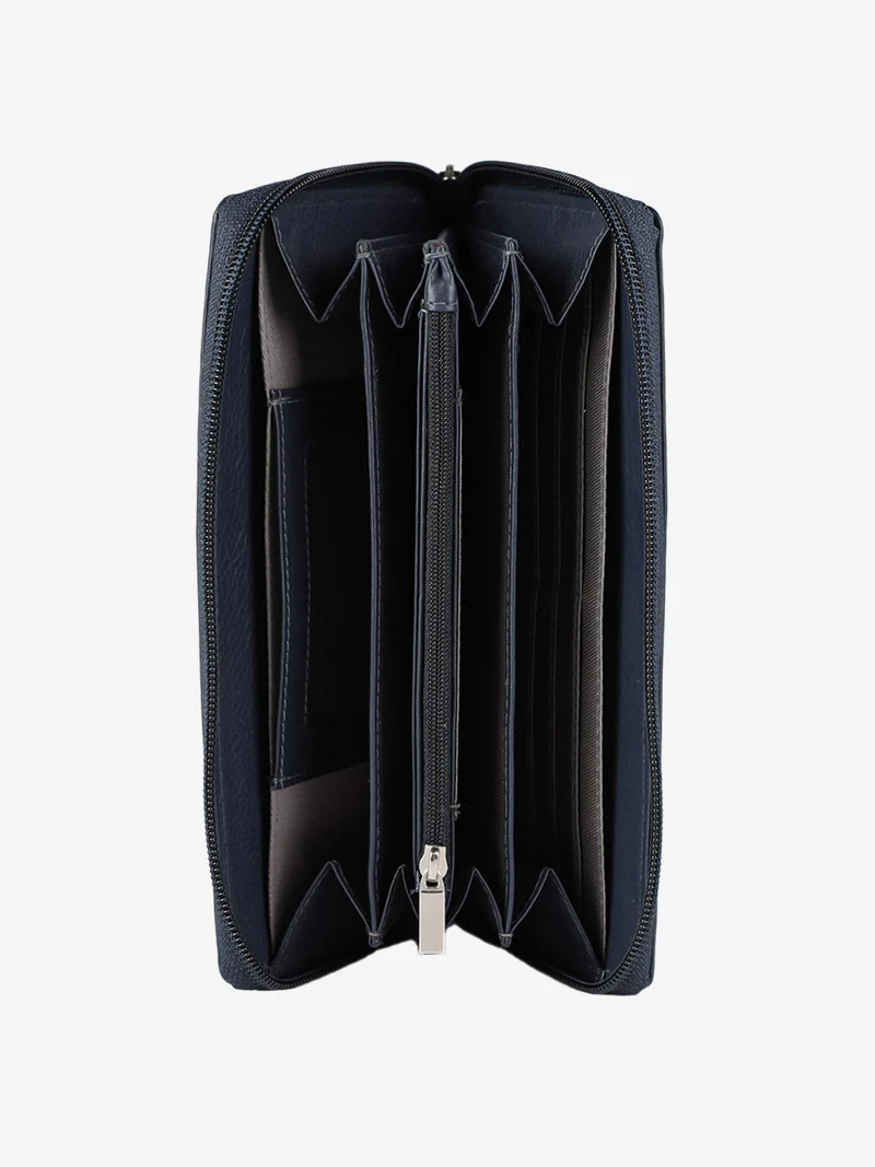 Portafoglio in pelle da donna con zip - blu