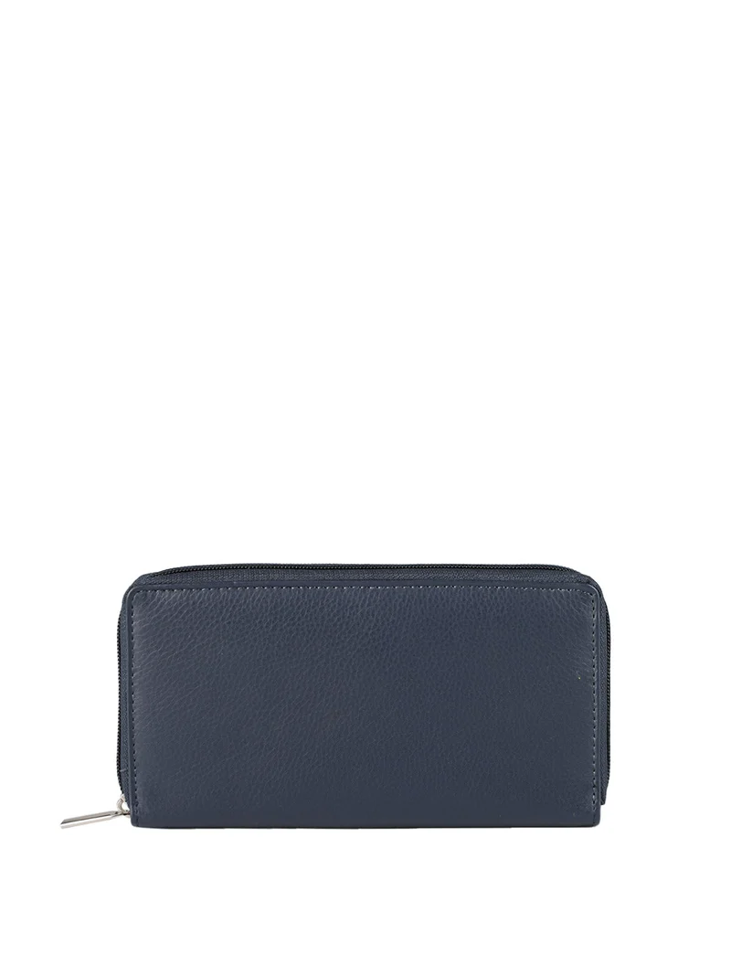 Portafoglio in pelle da donna con zip - blu