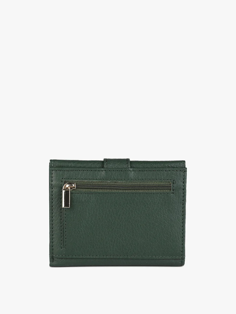 Portafoglio in pelle da donna con bottone e bustina removibile - verde