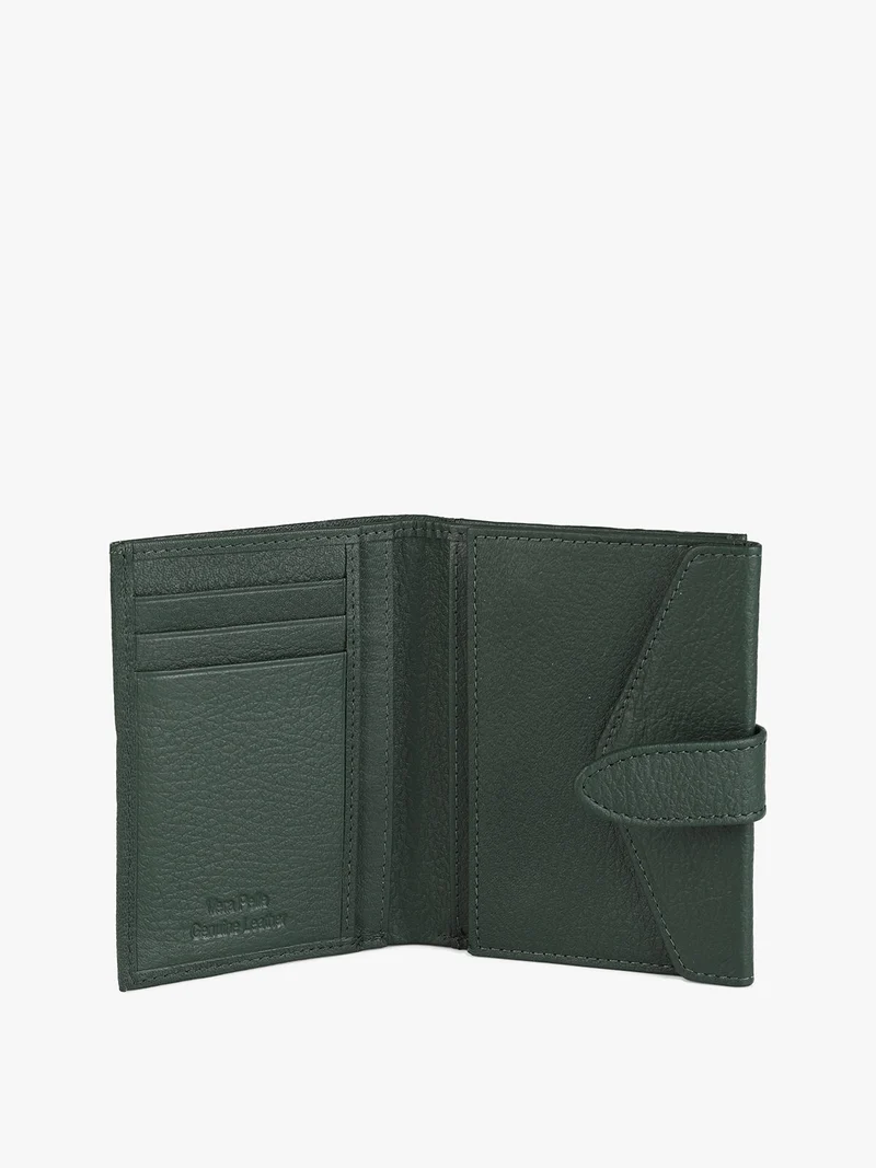 Portafoglio in pelle da donna con bottone e bustina removibile - verde