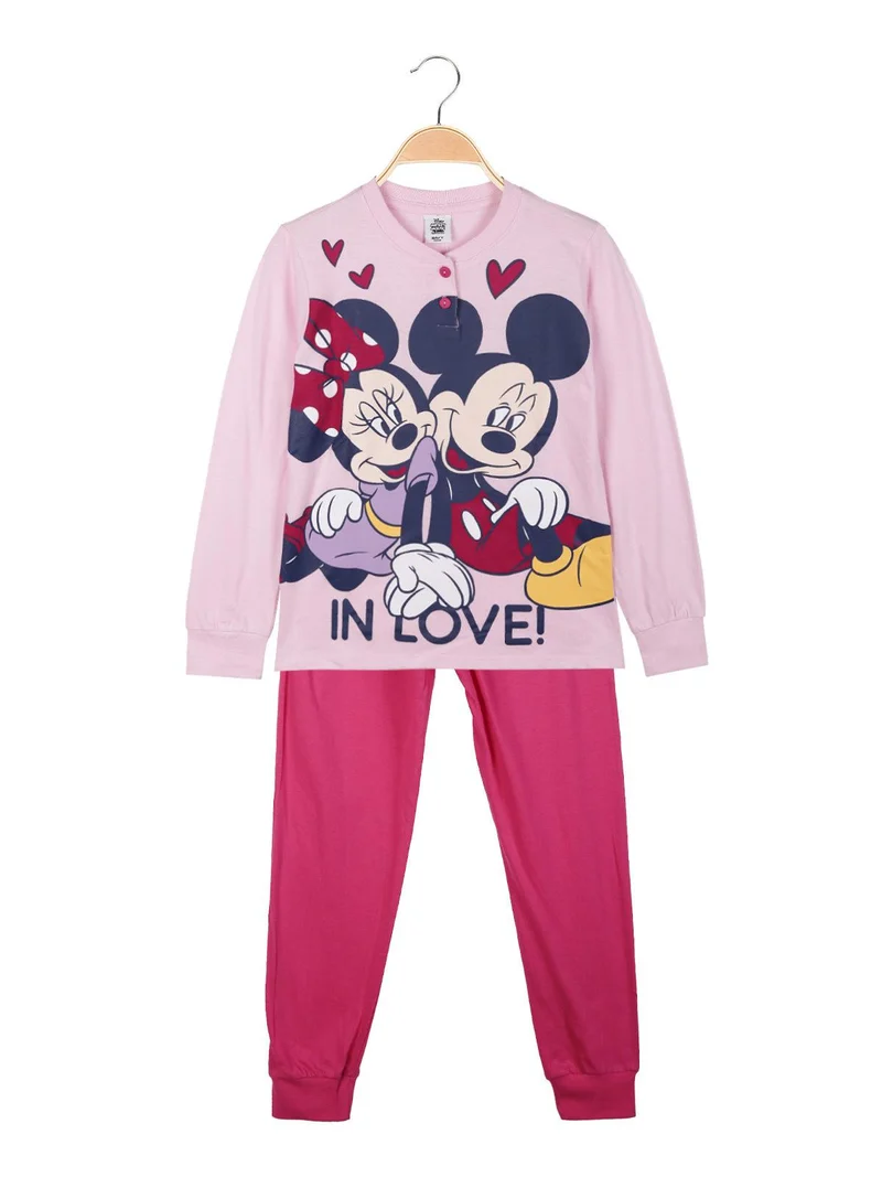 Minnie pigiama lungo in cotone bimba - rosa