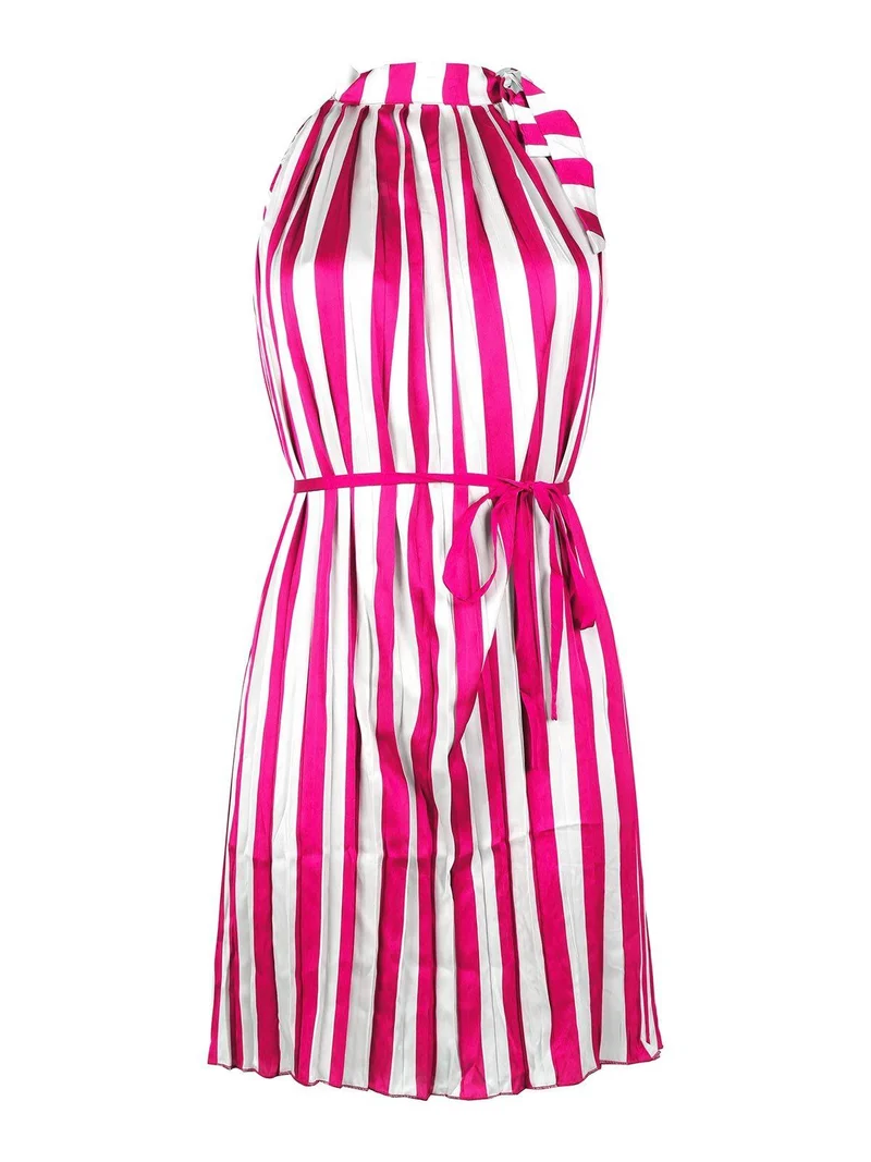 Vestitino donna plissetto a righe - fucsia