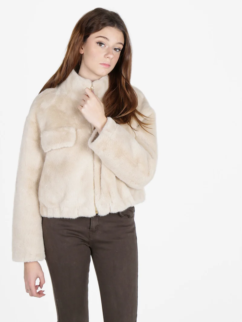 Giacca donna oversize in pelliccia sintetica - fango