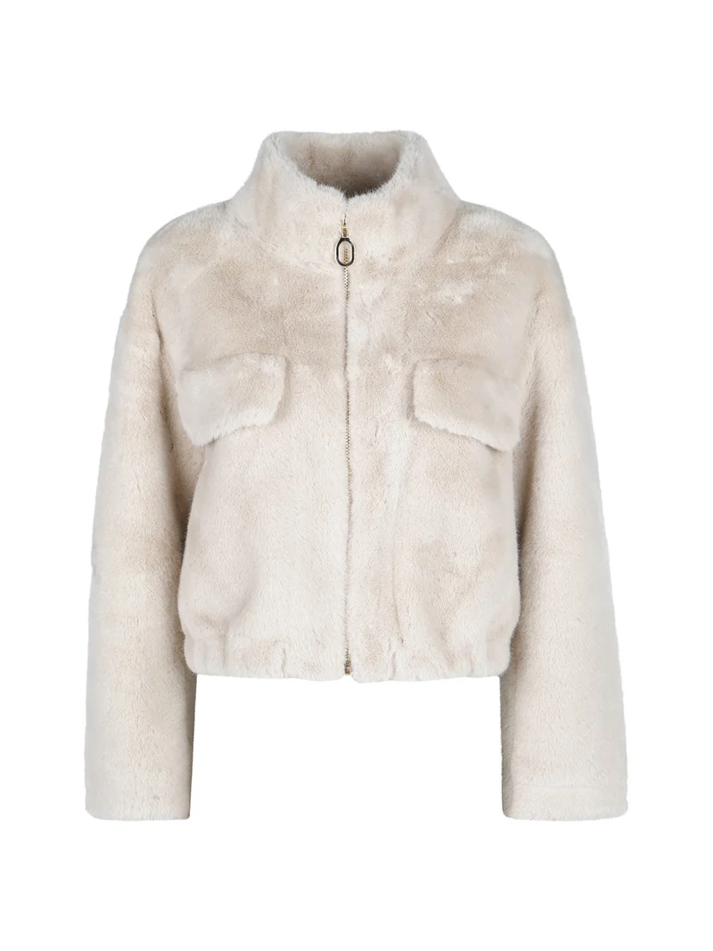 Giacca donna oversize in pelliccia sintetica - fango