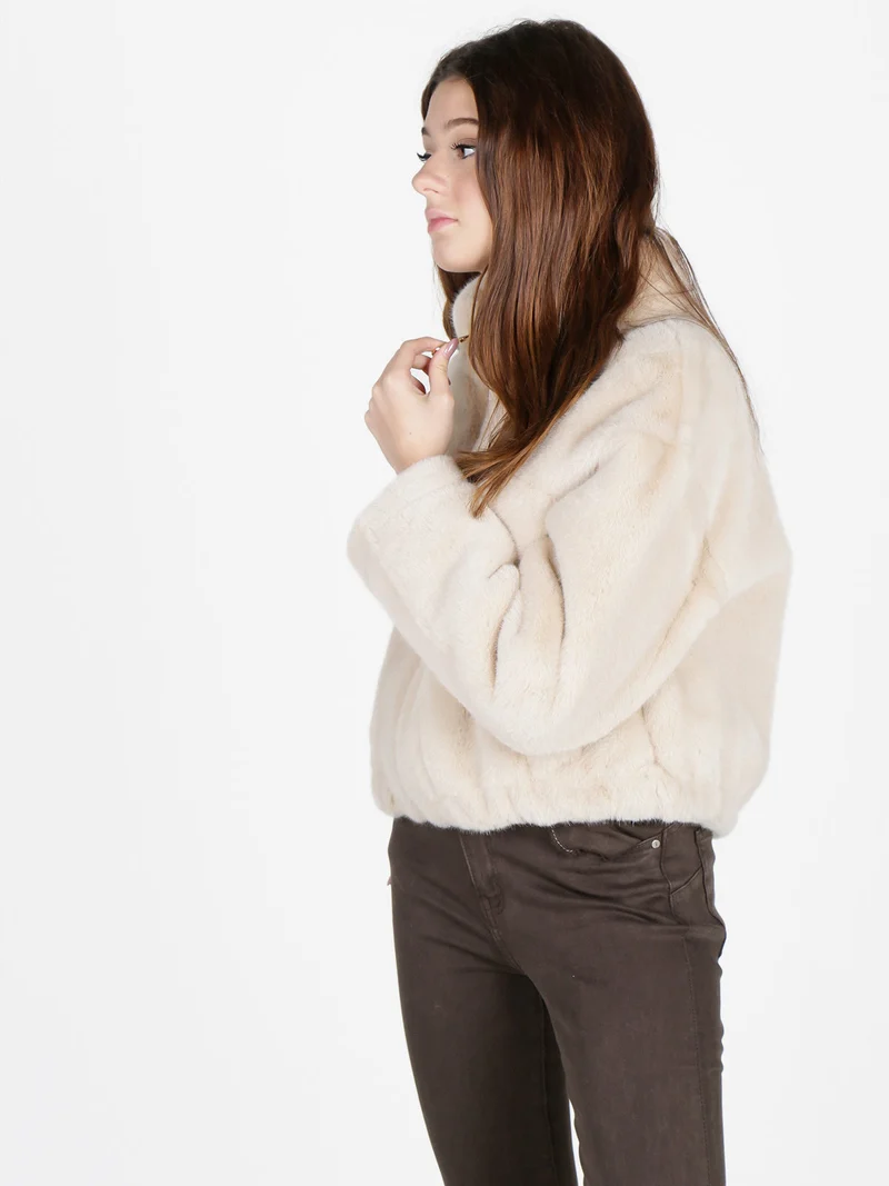 Giacca donna oversize in pelliccia sintetica - fango