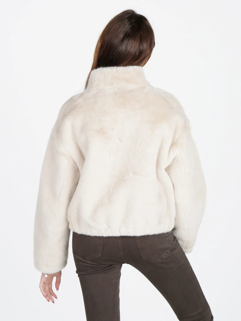 Giacca donna oversize in pelliccia sintetica - fango