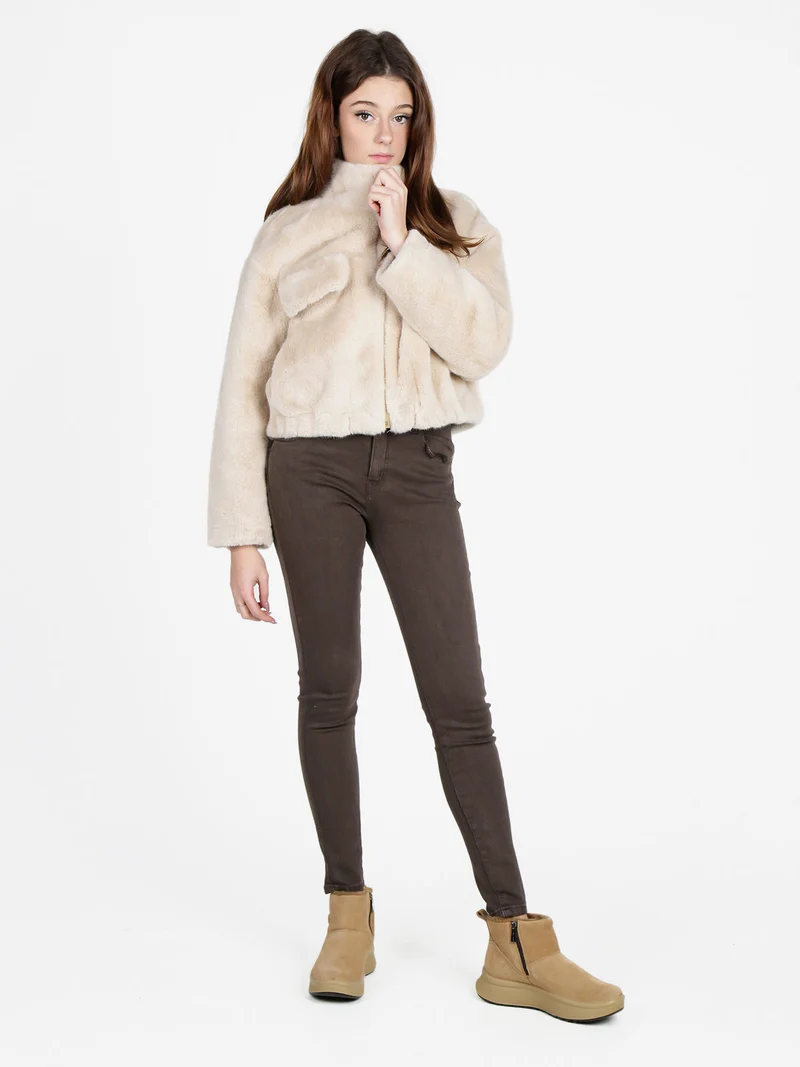 Giacca donna oversize in pelliccia sintetica - fango