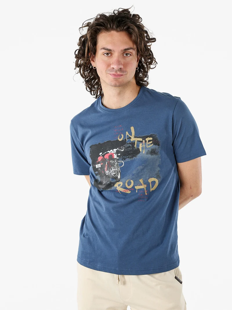 T-shirt da uomo in cotone con stampa - blu