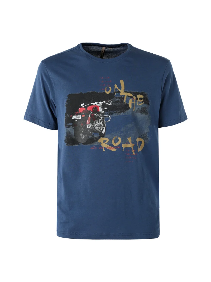 T-shirt da uomo in cotone con stampa - blu