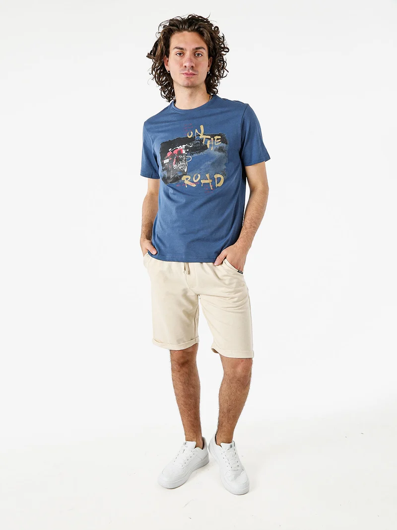 T-shirt da uomo in cotone con stampa - blu