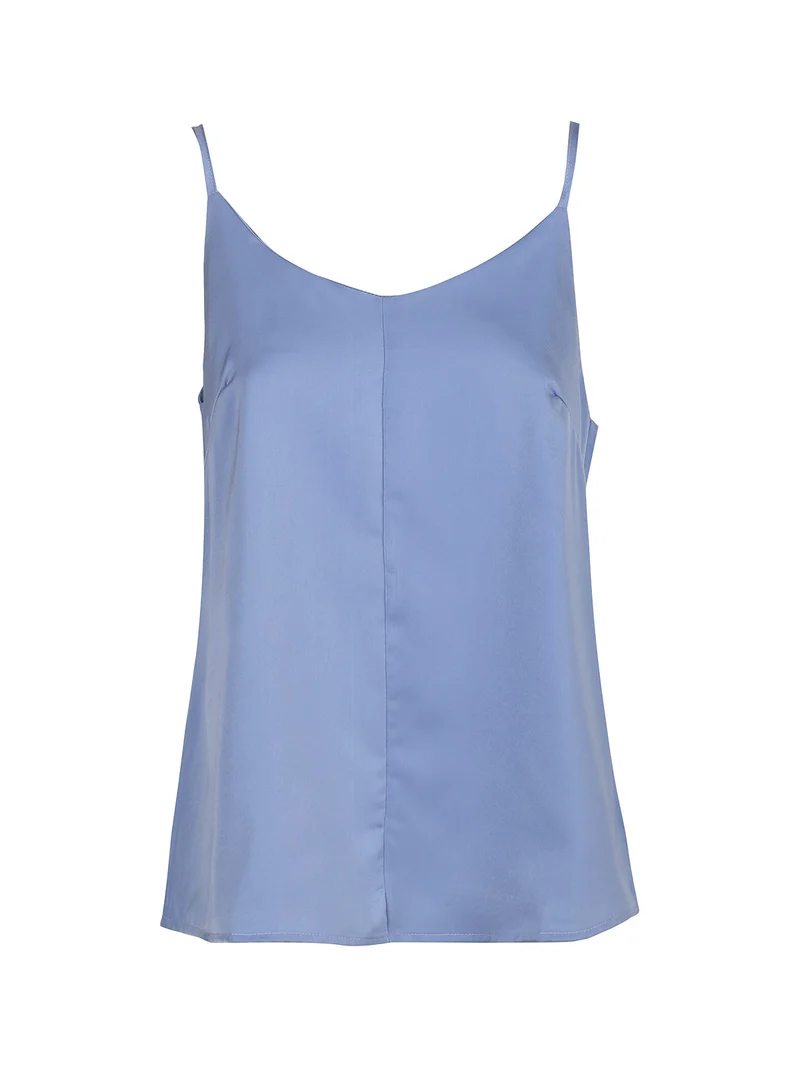 Top donna con spalline sottili effetto raso - blu