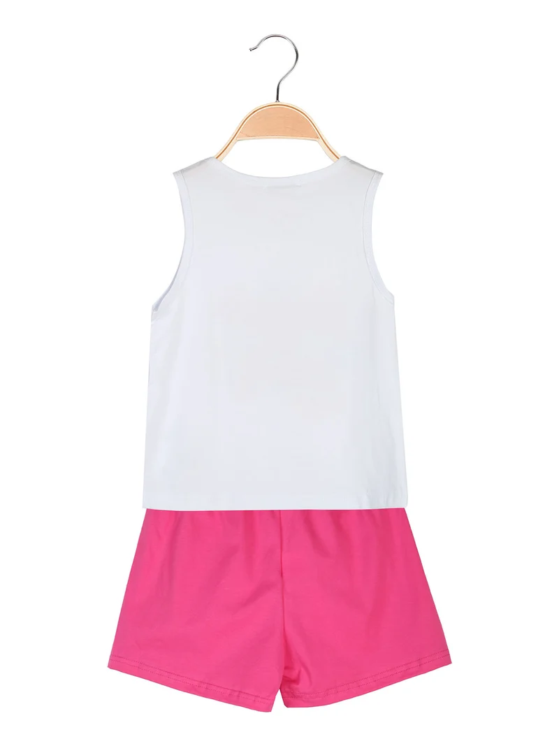 Completo corto da bambina con canotta e shorts in cotone - bianco