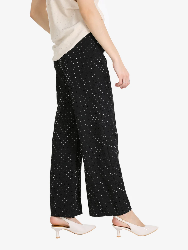 Pantaloni donna a gamba larga con strass - nero