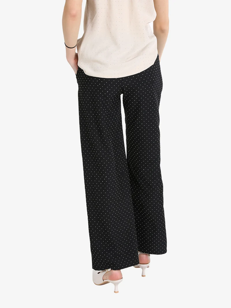 Pantaloni donna a gamba larga con strass - nero