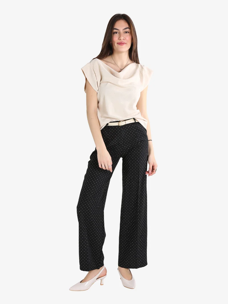 Pantaloni donna a gamba larga con strass - nero